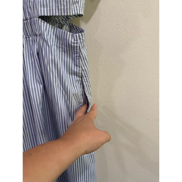 Old Navy Blue White Striped Cut Out Midi Shirt Dress Preppy 100% Cotton S - Image 6