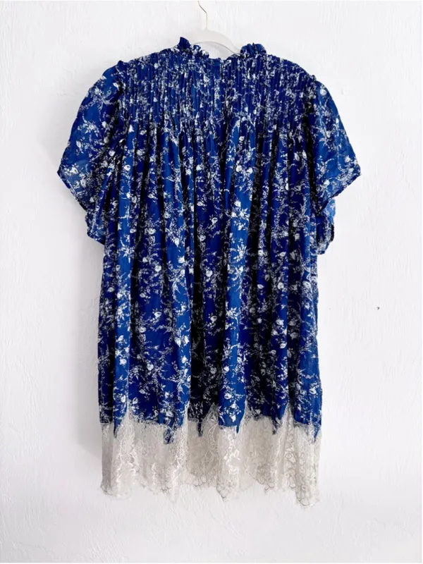 Women's Free People Blue Floral Mini Dress with Lace Trim, Size L - Image 2