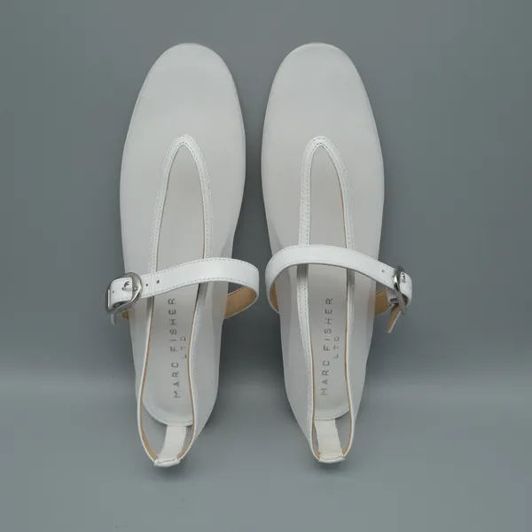 Marc Fisher Godina Mesh Mary Jane Flats 8M White Leather Trim Sheer Ballet - Image 4
