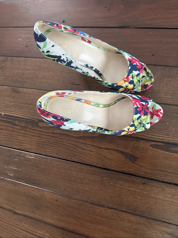 APT 9 Women’s Peep Toe Heels 7.5M Floral Print Textile Stiletto Platform Shoes - Image 5