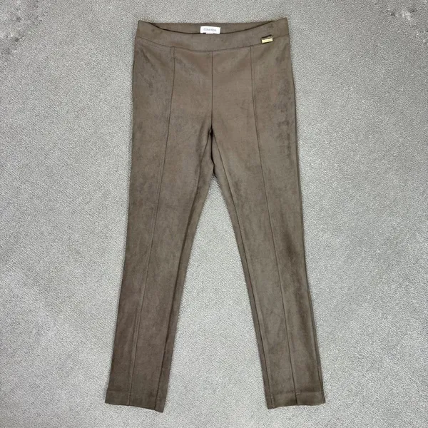 Calvin Klein Faux Suede Skinny‎ Pull On Pants Taupe Tan Small Leggings - Image 6