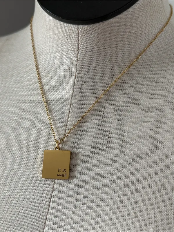 Plunder Gold Square Pendant Necklace with Engraved Sentiment - Image 3