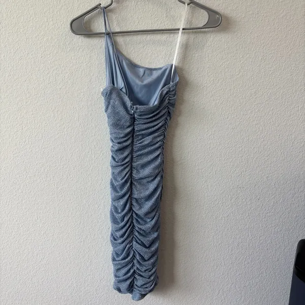 NWT B. Darlin Light Blue Glitter Ruched One-Shoulder Mini Dress Size 2 - Image 7