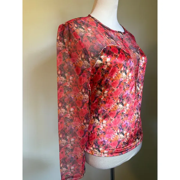Vintage Yes Clothing Red Floral‎ Mesh Velvet y2k whimsi boho dainty Top M NWT - Image 2