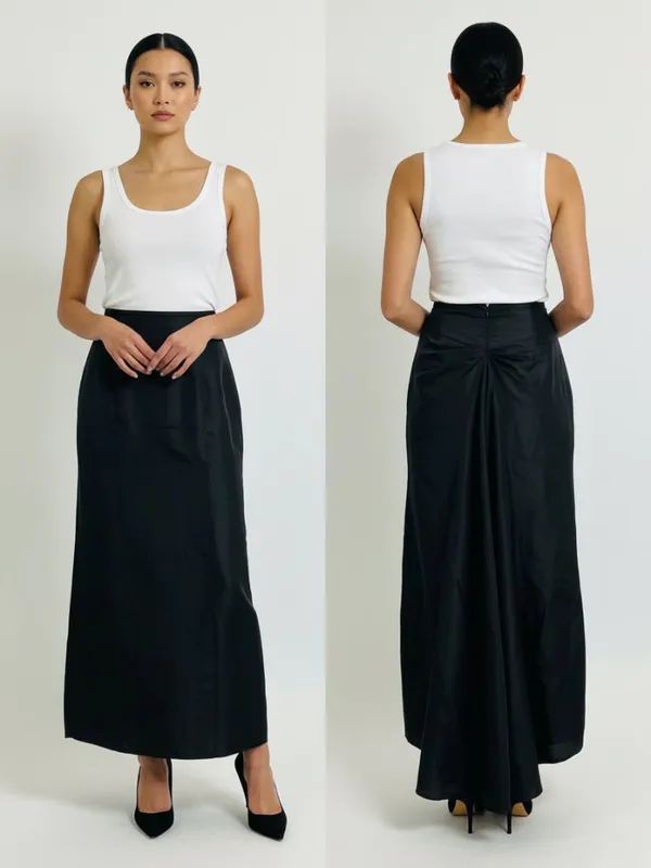Worth Silk Black Silk A Line Maxi Long Hi-low Train Occasion Evening Skirt - Image 7