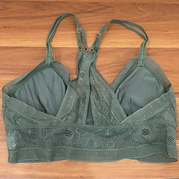 AERIE Pop Lace Olive Sage Green Padded Bralette Size M - Image 8