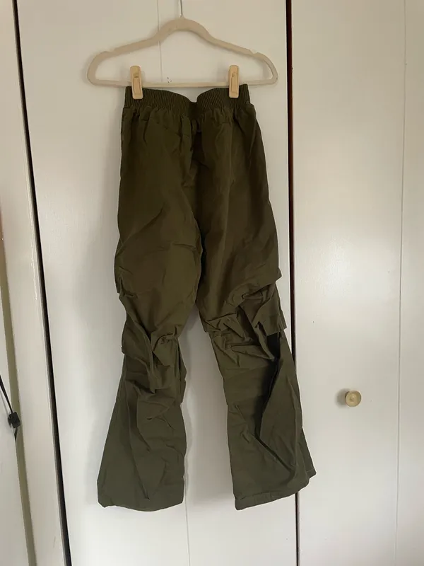 Halara Mid Rise Side Pocket Ruched Straight Leg Casual Cotton Pants - Image 3