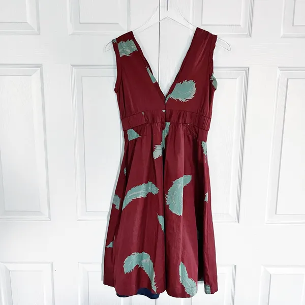 Marc Jacobs Feather Print Silk Dress Fit Flare Y2K Indie Sleaze Whimsical Artsy - Image 7