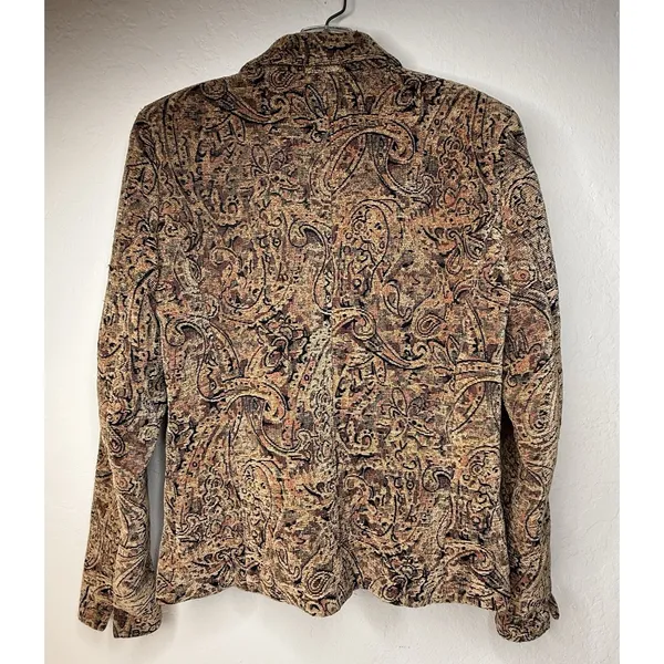 Vintage KENAR Jaquard Blazer Women Size 4 Textured Gold Paisley Boho Chic‎ Art - Image 2