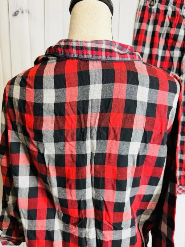 Victoria Secret Pajama Set Sz L Red Black Plaid Button Up Top Drawstring Pants - Image 6