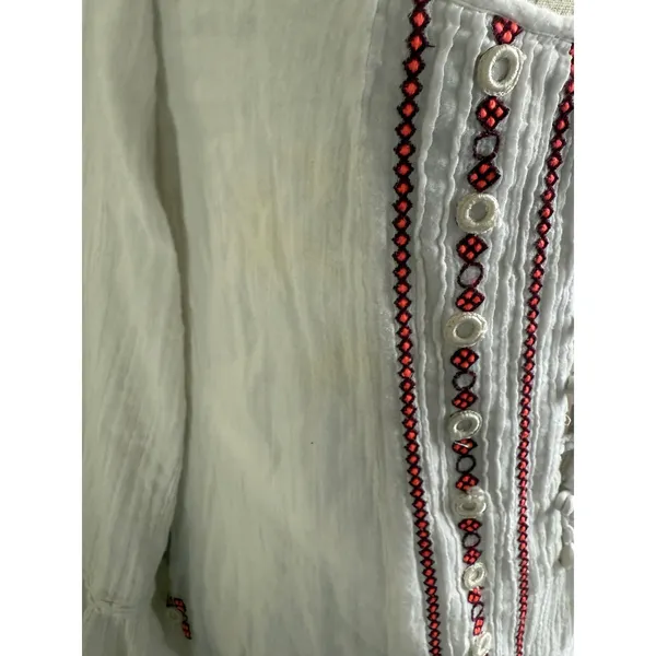FP ONE Free People Tunic Top Blouse White Red Embroidered Boho Medium‎ flaw - Image 3