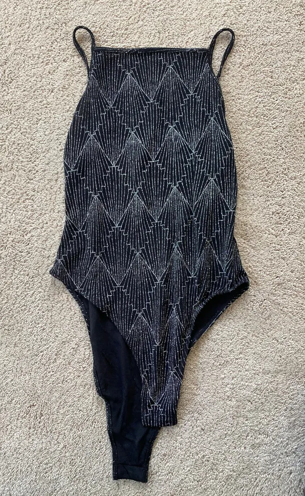 H&M NWT  Divided Bodysuit - Black With Silver Glitter Geometric Print - Image 2