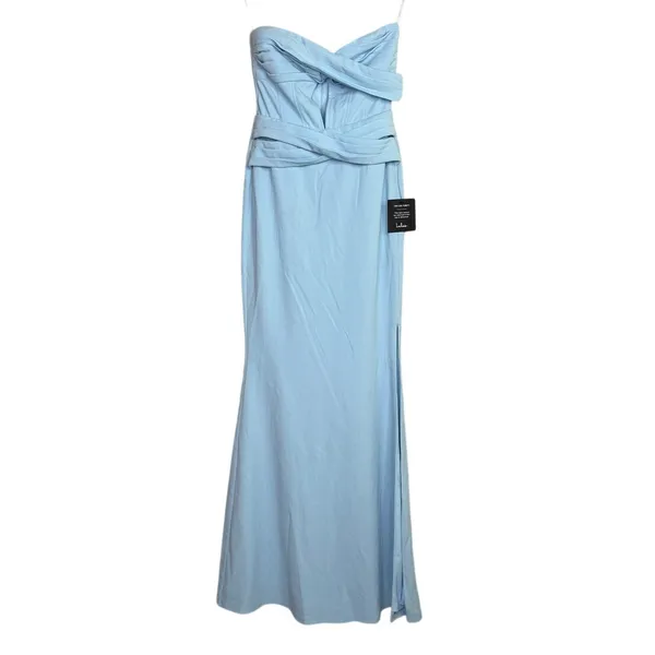 NWT Lulus Elegant Finesse Pleated Cutout Strapless Bodice Maxi Dress S Blue - Image 2