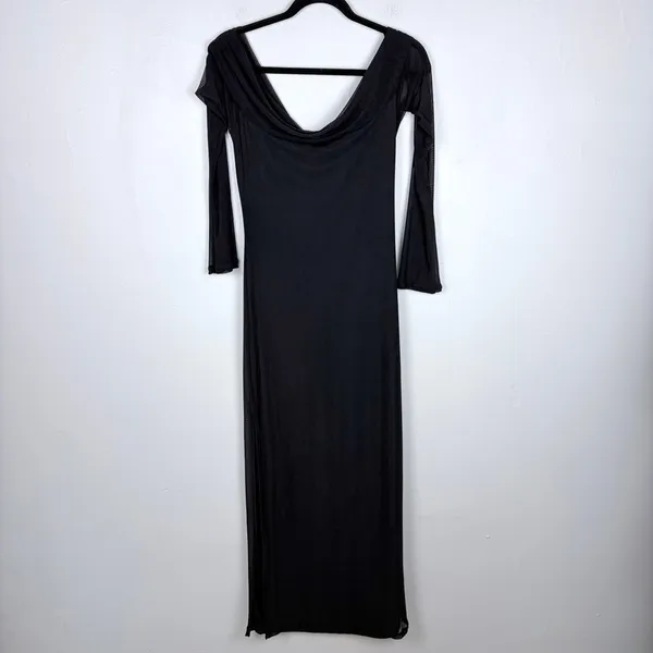 Motel Rocks Terika Bardot Dress Black Mesh Long Sleeve Maxi Evening Chic Large - Image 9