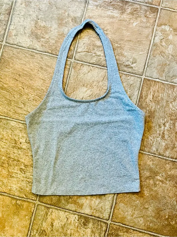 Gray Halter Neck Crop Tank Top Basic Size Small GUC - Image 6