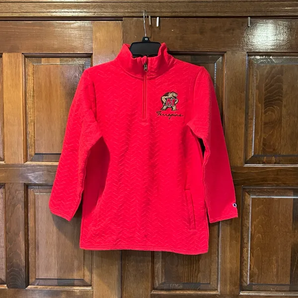 Champion Maryland Terrapins Women's Small 1/4 Zip 3/4 Sleeve Pullover Red‎ Knit - Image 2