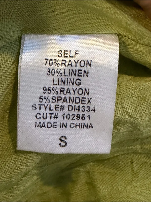 Olive Green Linen Blend Boho Tiered Ruffle Babydoll Mini Dress Small Sundress - Image 7