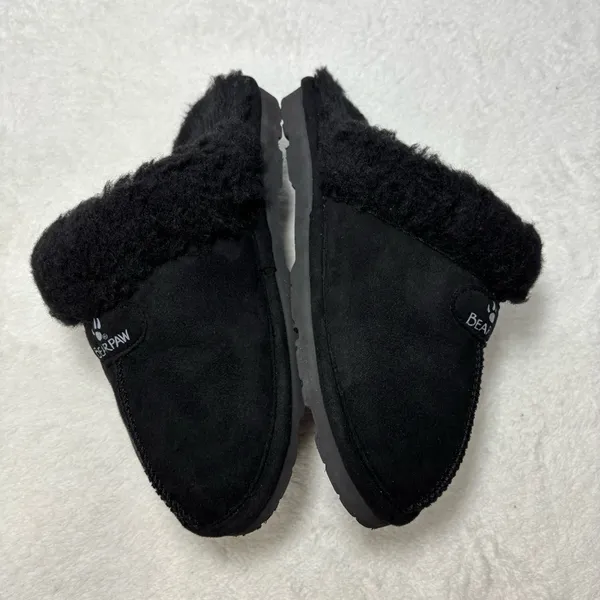 BearPaw vegan faux‎ fur Loki women black slippers Size 7 - Image 5
