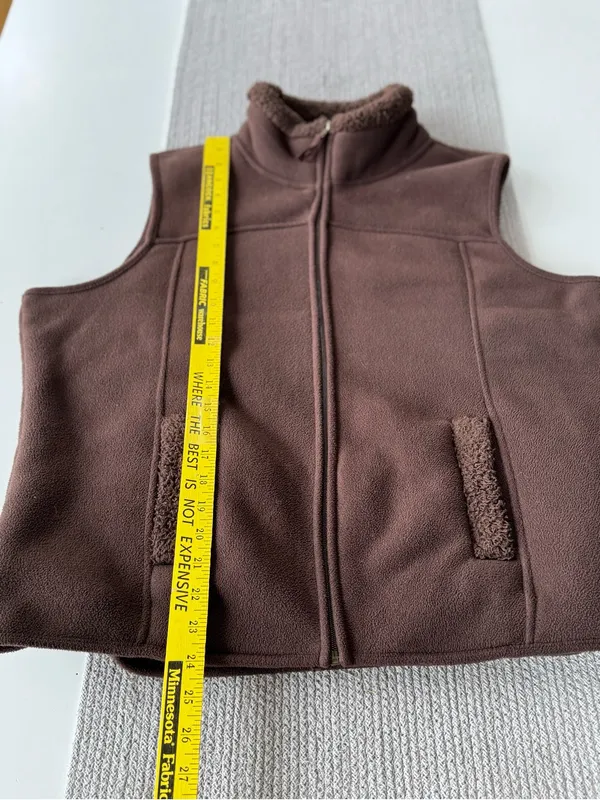 Vintage 90’s NorthCrest Brown Faux Suede Fleece Zip-Up Vest Sz Large - Image 6