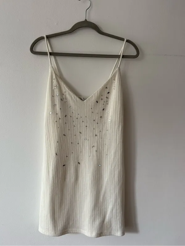 Zara white knit mini dress with silver rhinestones - Image 3