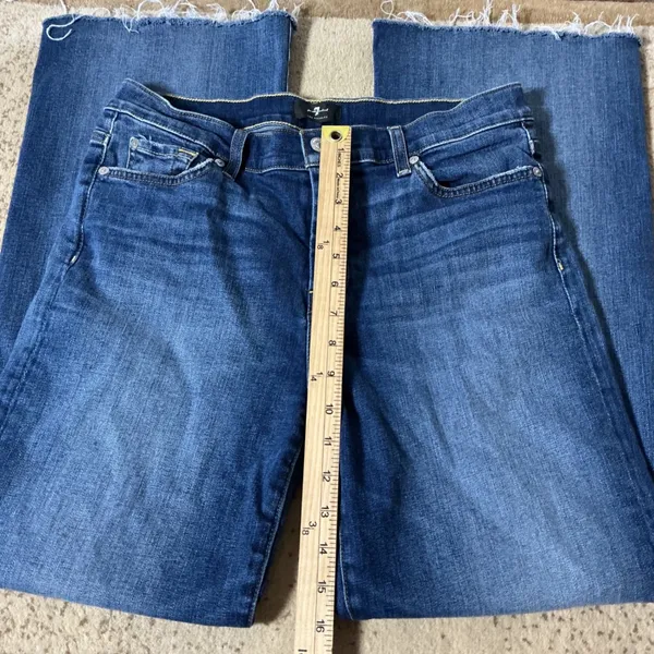7 For All Mankind Raw Hem Wide Leg Jeans Womens 31 Blue High Rise AU115Y44A - Image 3