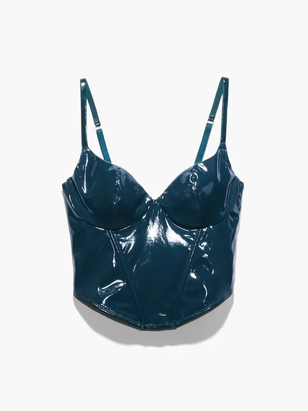 Savage X Fenty Emerald Green Leather Tease Vinyl Bustier Size Small - Image 3