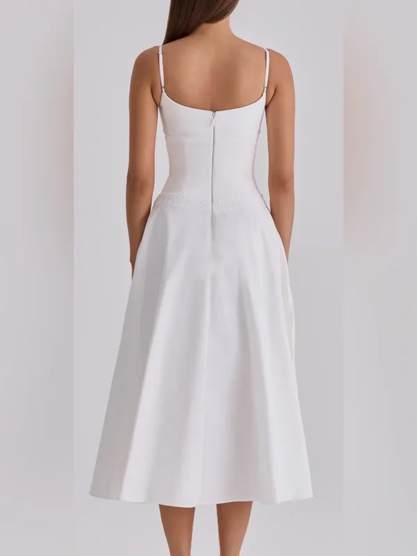NEW HOUSE OF CB Liora Eyelet Trim Cotton Midi White Dress sz XS - Image 2
