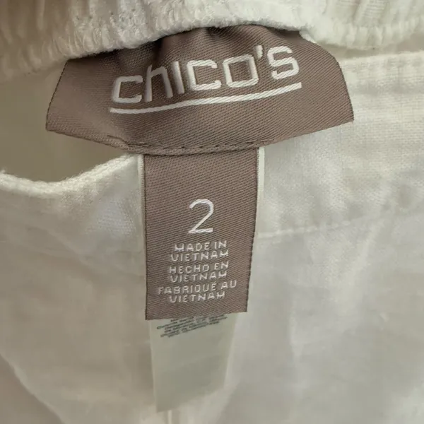 CHICO'S Women's 2 US 12 100% Linen Wide Leg Pull On Pants White Pockets Beachy - Image 13