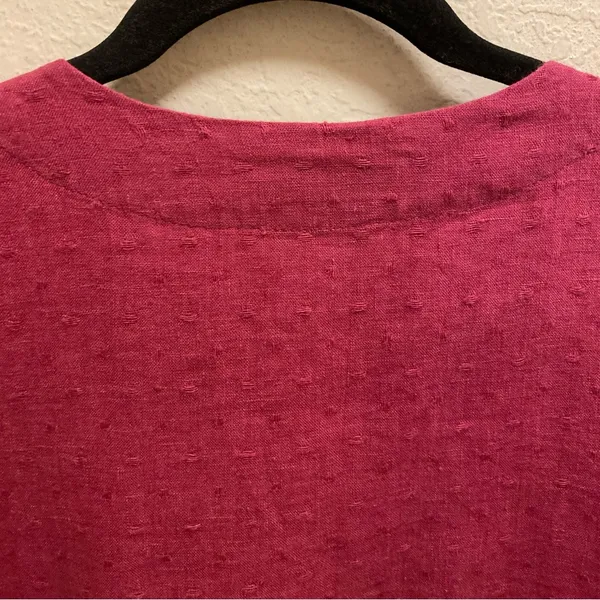 Flax Linen Button Front Swiss Dot Lagenlook Shacket Size Small In Raspberry - Image 9