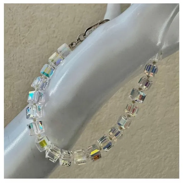 Faceted Crystal Cube Bracelet Sterling Silver Clasp - Image 2