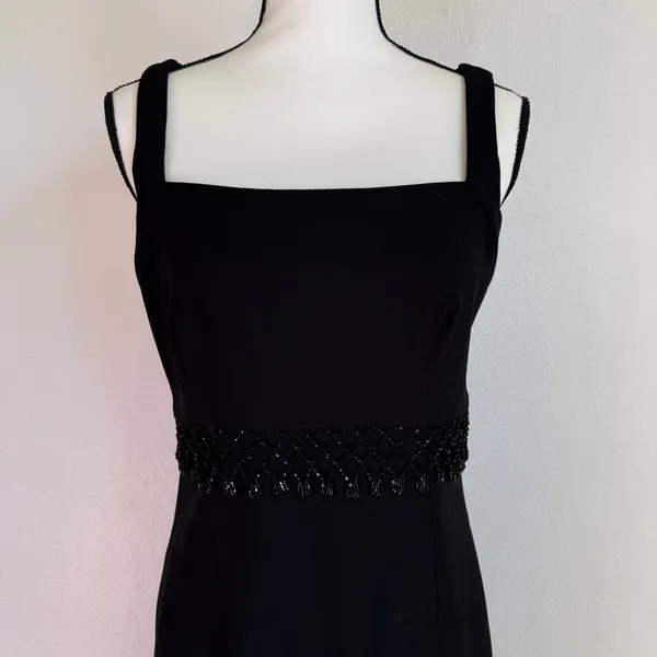 VTG Y2K Sz 10 Evening Dress Slit Beaded‎ Tassel Black Whimsygoth Romantic Gown - Image 3