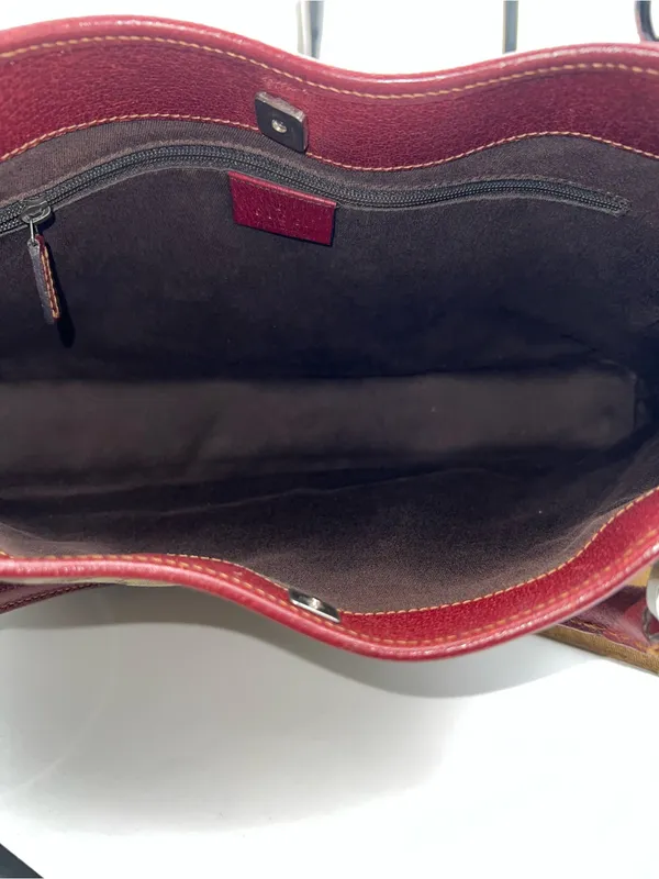 VTG Gucci Beige GG Supreme Canvas Shoulder Bag with Burgundy/Dark Red Accents - Image 11