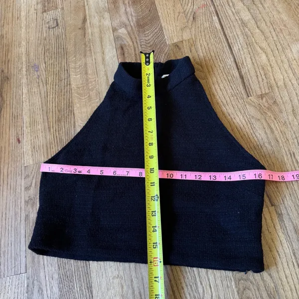 Zara Black Textured Tweed High Neck Crop Top Halter‎ Side Zip Size M - Image 4
