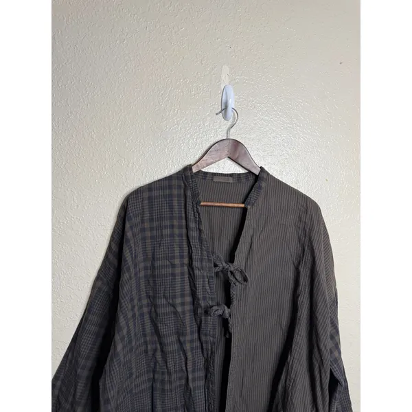 CP Shades x Free People Mixed Plaid Pinstripe Cotton Tie Front Jacket size S - Image 7