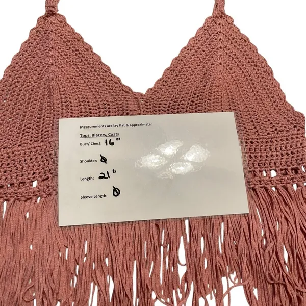 POL Crochet Fringe Crop Top Bralette – Boho Festival Tank, Dusty Rose Pink, Sz L - Image 9