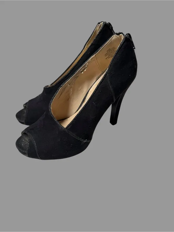 Nine West Black Suede Peep-Toe Stiletto Heels - Image 6