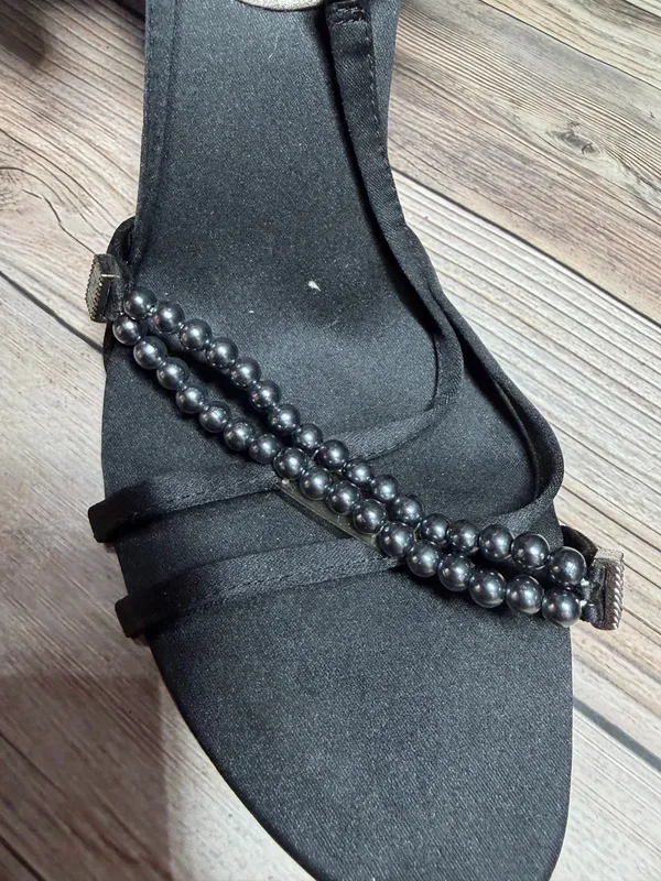 NINE WEST Black Satin & Stones Dressy Slingback Heels Size 7.5 M - Image 3
