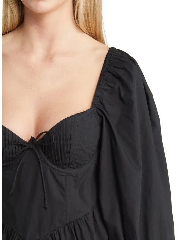 For Love & Lemons Ruth Pleated Long Sleeve Organic Cotton Minidress Small - Image 4
