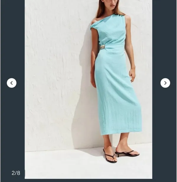 Zara Light Aqua Sheath Dress with Side Drape - Image 3