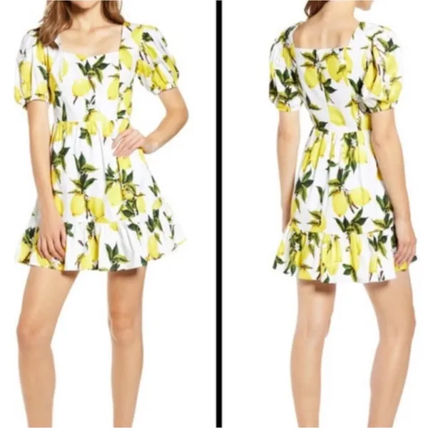English Factory Lemon Puff Sleeves Mini Dress Size‎ Medium Cotton - Image 11