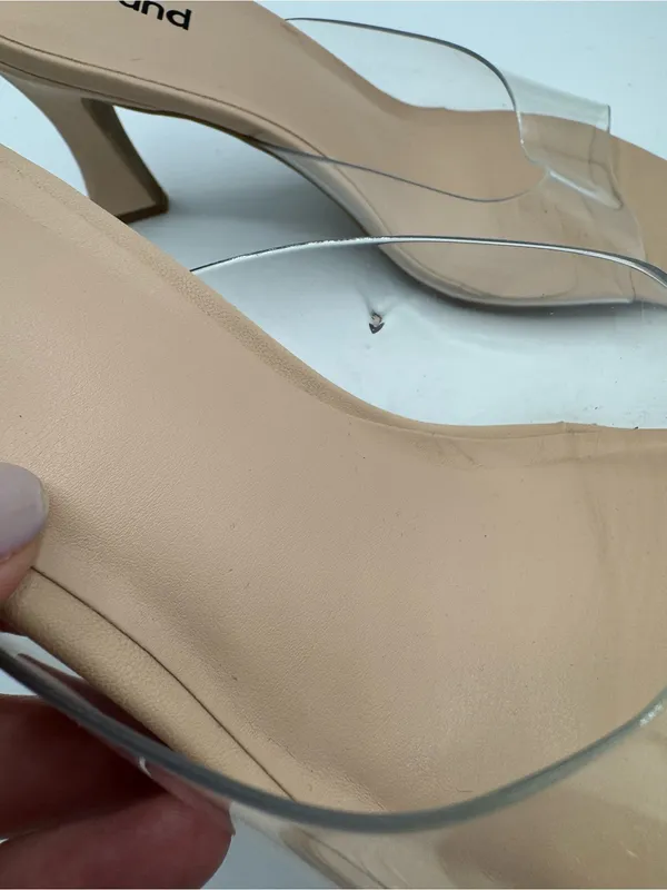 Abound Heels Women 7.5 Tan Good Clear PVC Strap Sculpted Block Heel Pointed Toe - Image 5