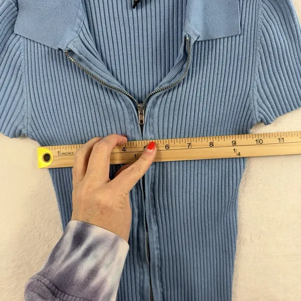 Rue 21 Vtg Y2K XS Top Soft Girl Double Zipper‎ Baby Blue Ribbed Fitted Coquette Dainty - Image 8