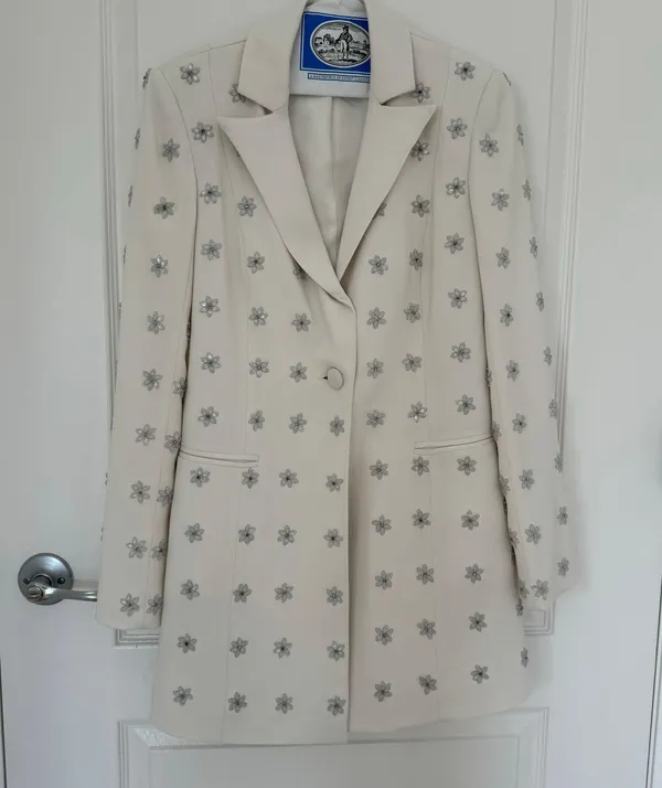 Jay Godfrey Ace Embellished Tuxedo Mini Dress Bridal White Size 2 - Image 2