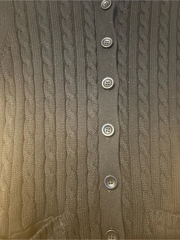 L.L. Bean Black Cable Knit Short Sleeve 100% Cotton Cardigan‎ Sweater Small - Image 9