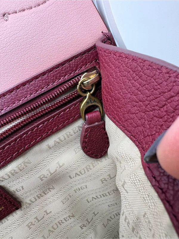 Lauren Ralph Lauren Burgundy Top-Handle Satchel with Gold Hardware - Image 11