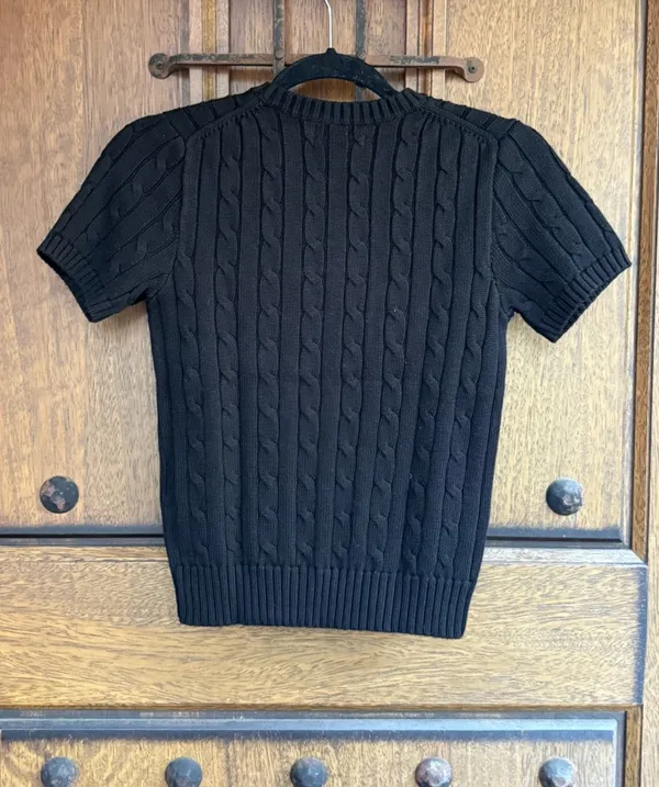 Polo by Ralph Lauren Women's Black Cable-Knit Short-Sleeve Sweater Size XS - Image 5