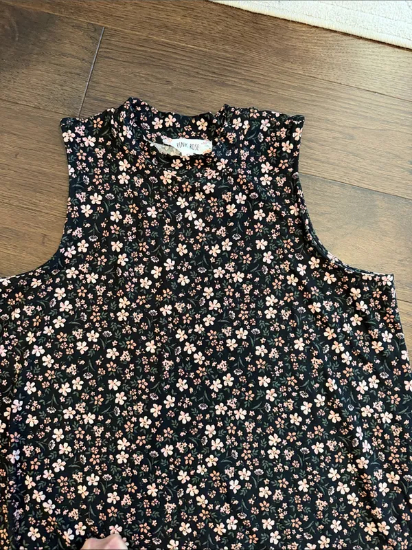 Pink Rose High Neck Mini Flowy Dress in a Floral Print Size XL - C8-100 - Image 4