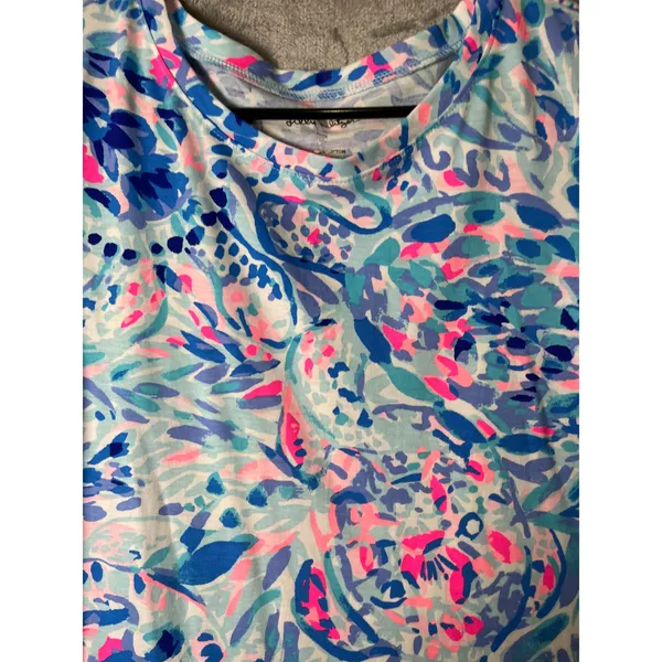 Lilly Pulitzer Preston Dress Breakwater Party Wave Blue Pink Shift Tie Sleeve SM - Image 2