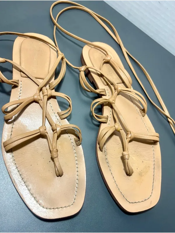 ANTHROPOLOGIE Neutral Tan Lace-Up Gladiator Sandals - Image 2