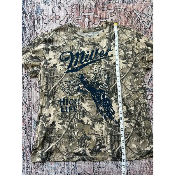 Miller High Life Graphic Camo Tee NWOT Tan with Navy Print Size Large - Image 10